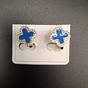 Blue and Gold Clover Earrings